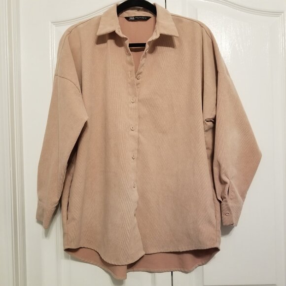 Zara Pinky Nude Corduroy Ribbed Button Down Collared With Pockets XSmall Women's - Picture 2 of 9